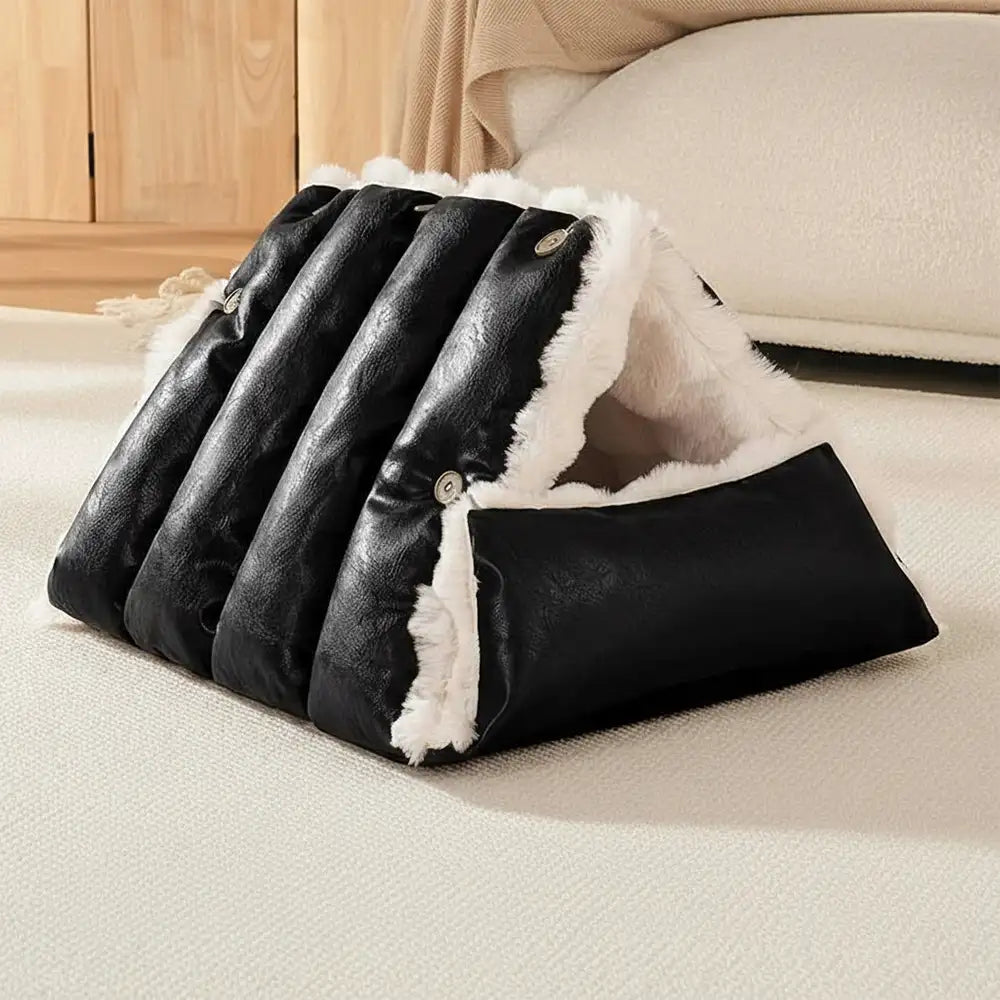 Faux Leather Vintage Multi-function Plush Dog Bed Convertible Dog Car Seat