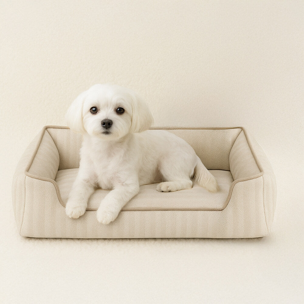 Faux Linen Chew-Resistant Non-slip Washable Dog Bed