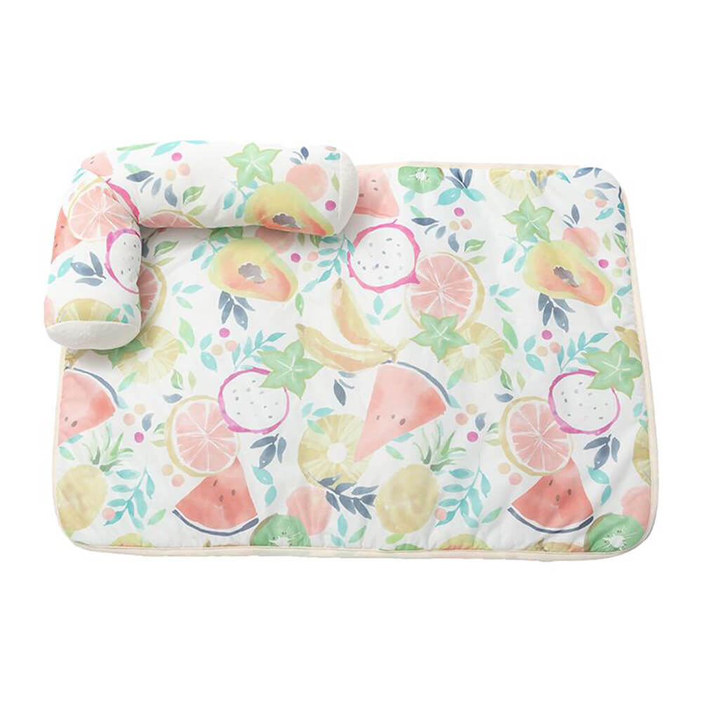 Estampado de frutas enfriando hielo seda de seda y alfombra de gato con almohada