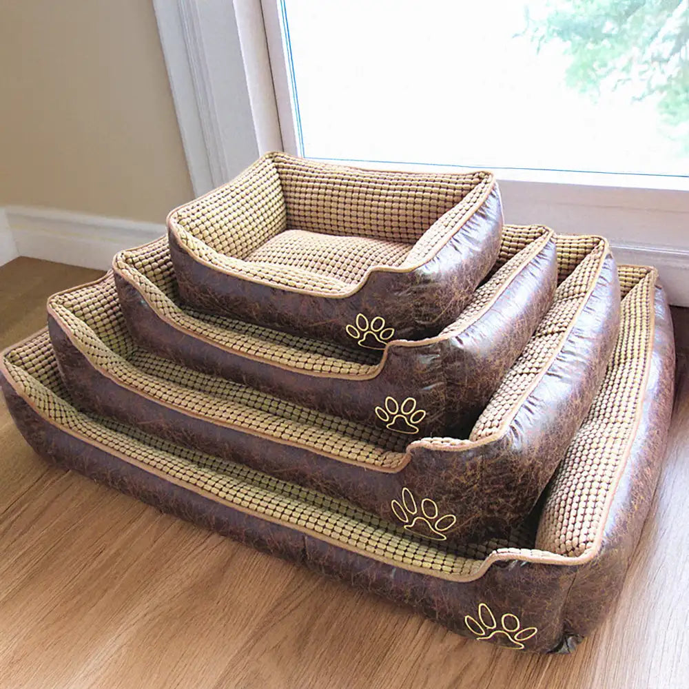 Luxury Faux Leather Soft Fleece Washable Dog Sofa Bed