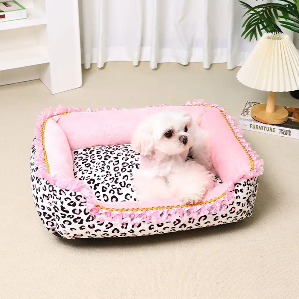 Pink Leopard Print Removable And Washable All-Season Princess Pet Bed