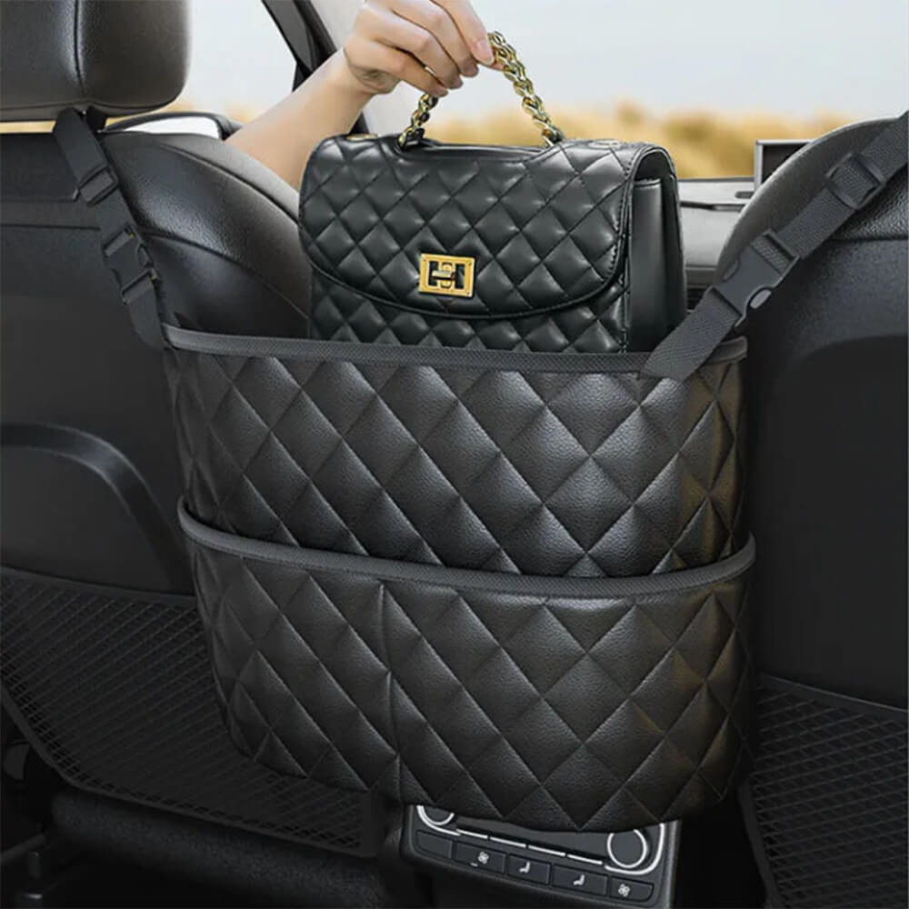 Bolsa de almacenamiento de espacio para el asiento del asiento del automóvil de diamantes acolchados: mantenga sus elementos esenciales a mano