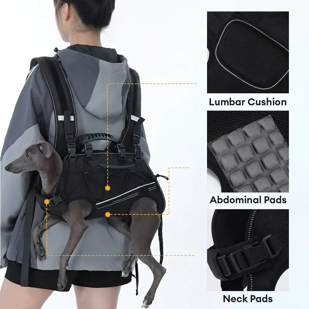 Spine-Friendly Horizontal Dog Backpack Carrier with Adjustable Padded Straps - Legs-Out Comfort
