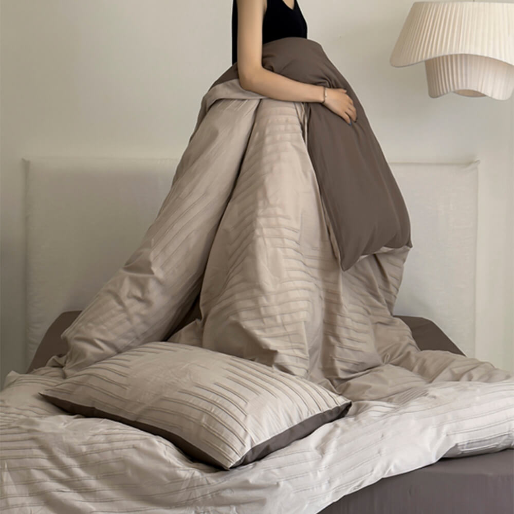 Striped Yarn-Dyed Cotton Duvet Cover Bed Sheet Set