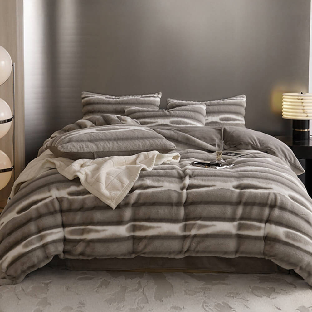 Warmes, umweltfreundliches Bettlaken-Set aus Kunstfell mit Wellenblasen-Design
