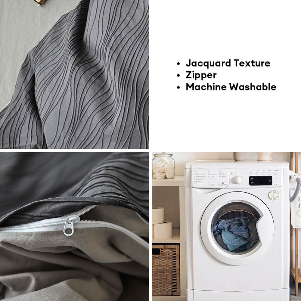 Wavy Jacquard Percale Cotton Duvet Cover Bed Sheet Set