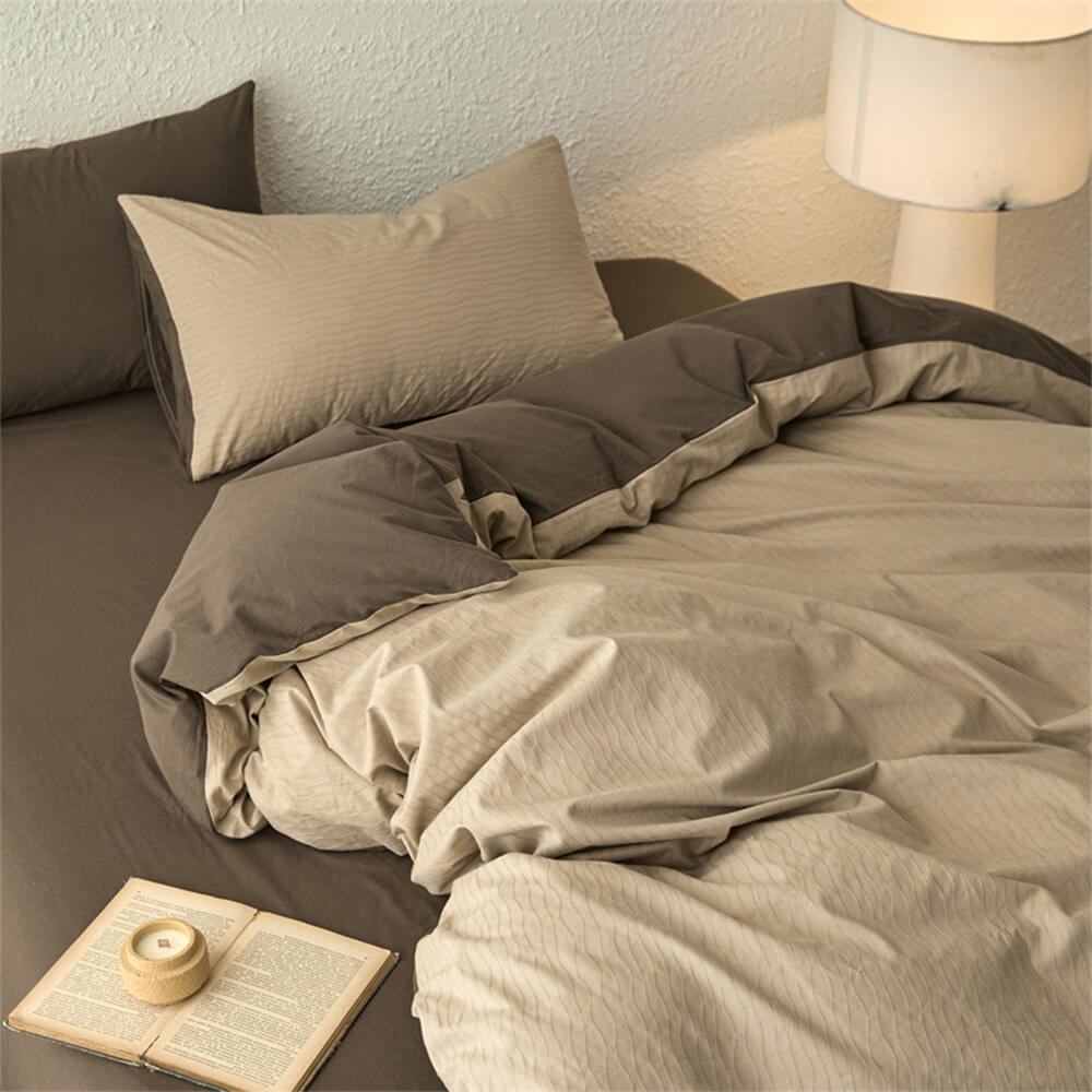 Wavy Jacquard Percale Cotton Duvet Cover Bed Sheet Set