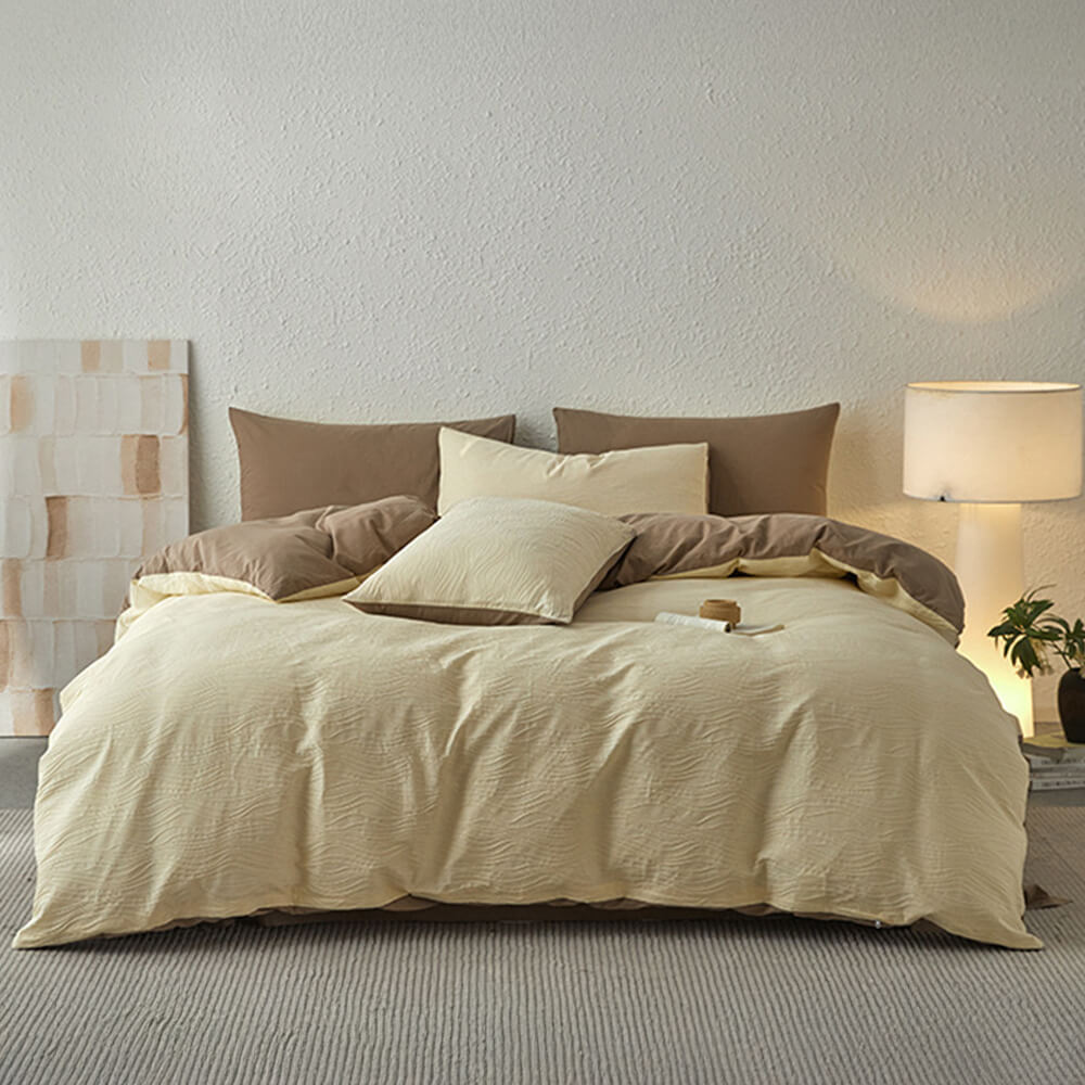 Wavy Jacquard Percale Cotton Duvet Cover Bed Sheet Set