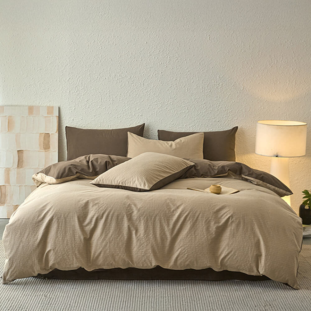 Wavy Jacquard Percale Cotton Duvet Cover Bed Sheet Set