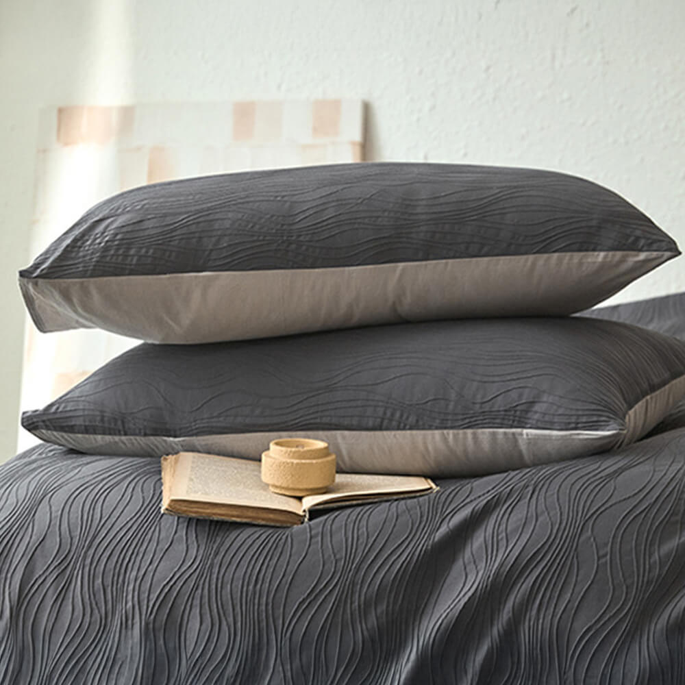 Wavy Jacquard Percale Cotton Duvet Cover Bed Sheet Set