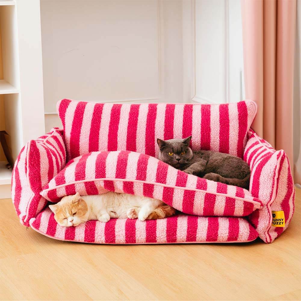 Cama de gato de doble capa de falso a rayas de moda