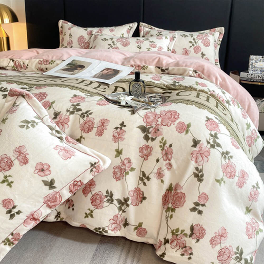 Ensemble de draps de lit chaud antistatique en velours de lait de style européen élégant