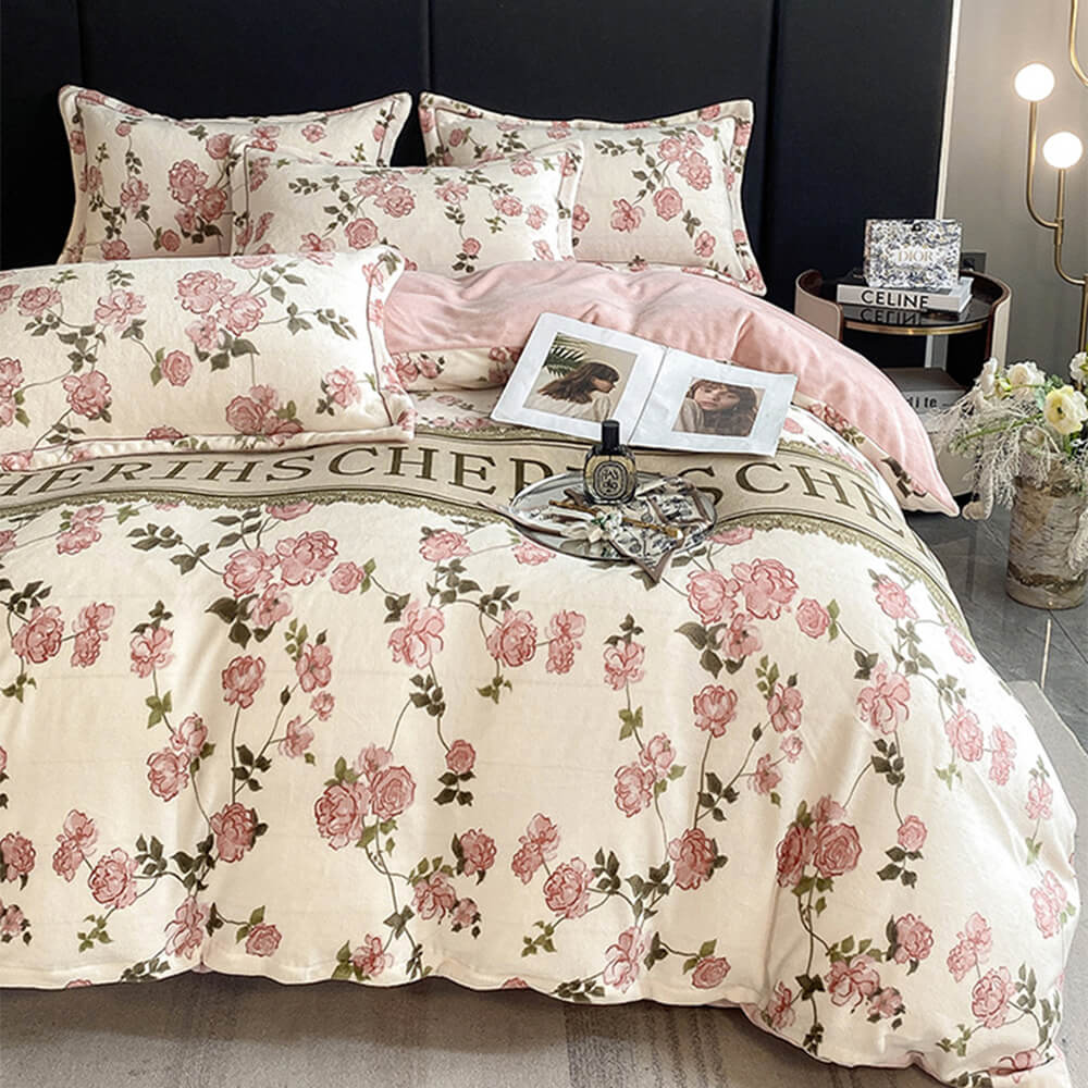 Ensemble de draps de lit chaud antistatique en velours de lait de style européen élégant