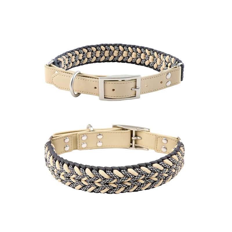 Collar de perros anti-Pull de cuero tejido a mano y set de correa