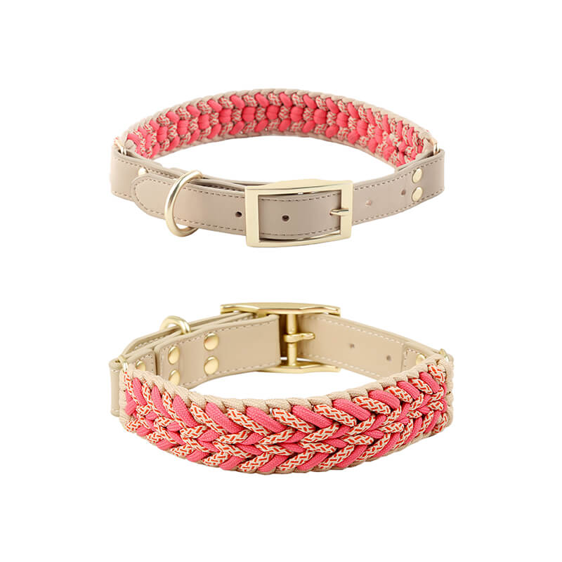 Collar de perros anti-Pull de cuero tejido a mano y set de correa