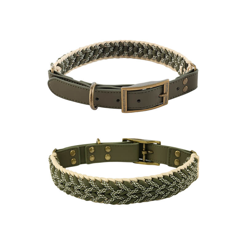 Collar de perros anti-Pull de cuero tejido a mano y set de correa