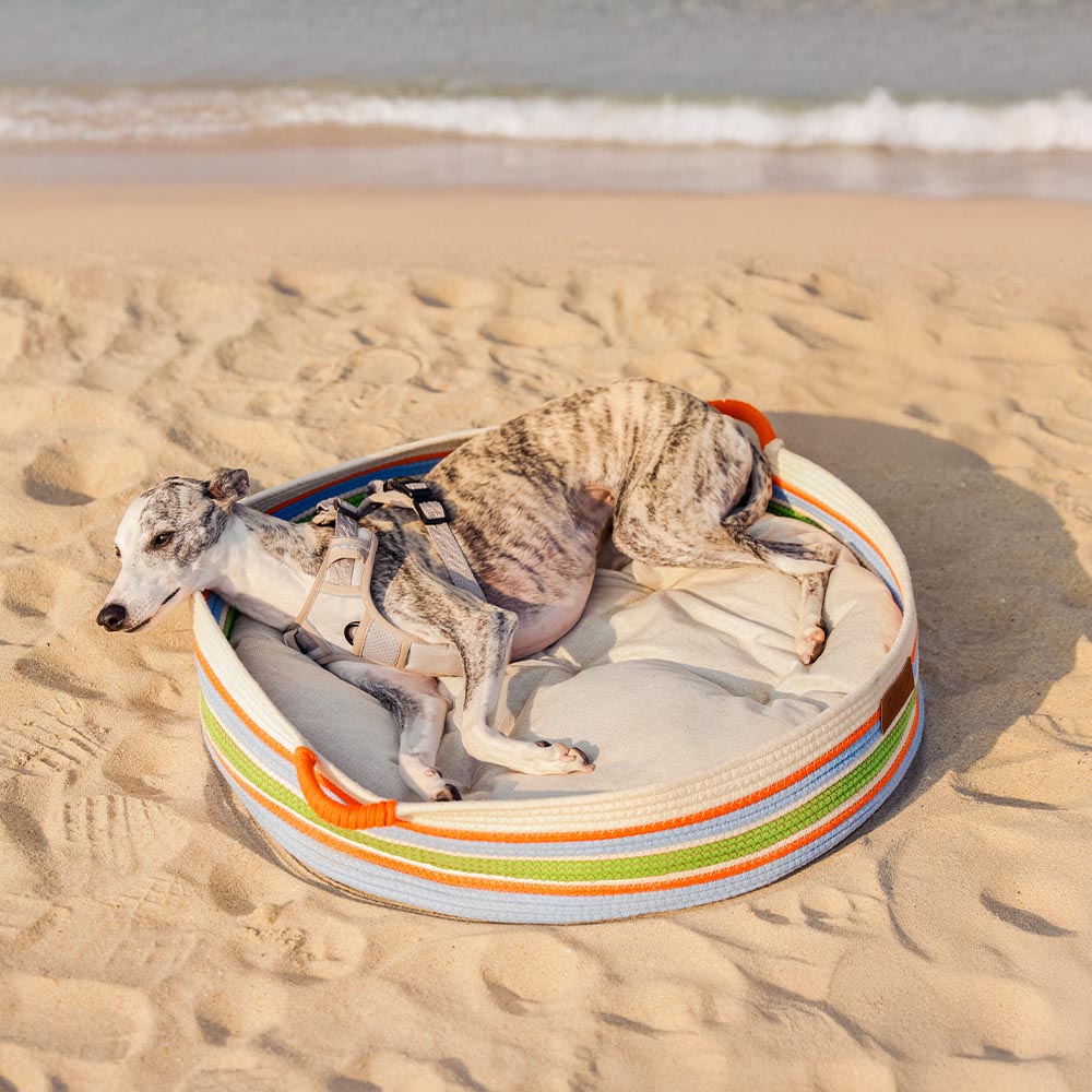 Cama para mascotas calmante de rayas a mano - nido atemporal