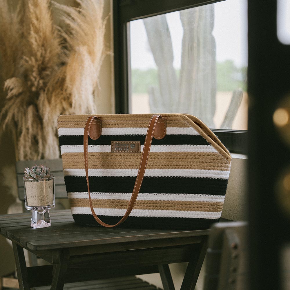 Handmade Lightweight Cotton Woven Beach Bag Pet Carrier- Summer Vacation