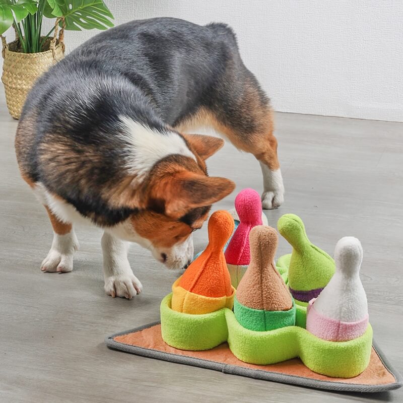 Juguete de dispensador de trato de perros de bolos interactivo