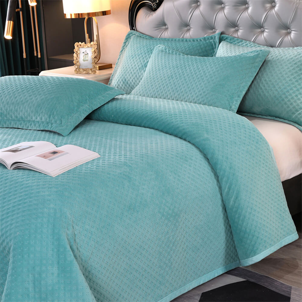 Ensemble de couvre-lit matelassé chaud en molleton de lait gaufré