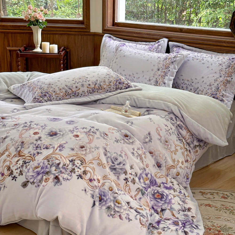Velvet de leche floral atemporal TAL CONJUNTO DE CAMA ESTÁTICO CALIENTE