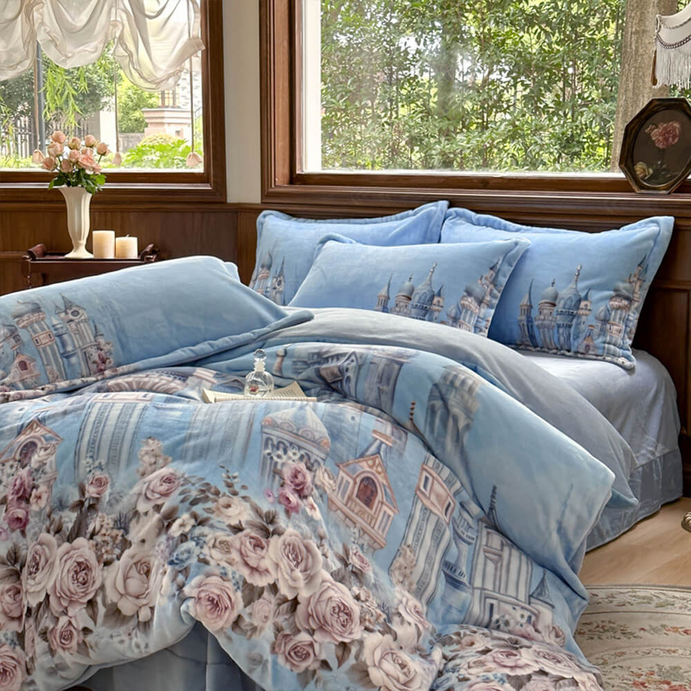 Velvet de leche floral atemporal TAL CONJUNTO DE CAMA ESTÁTICO CALIENTE