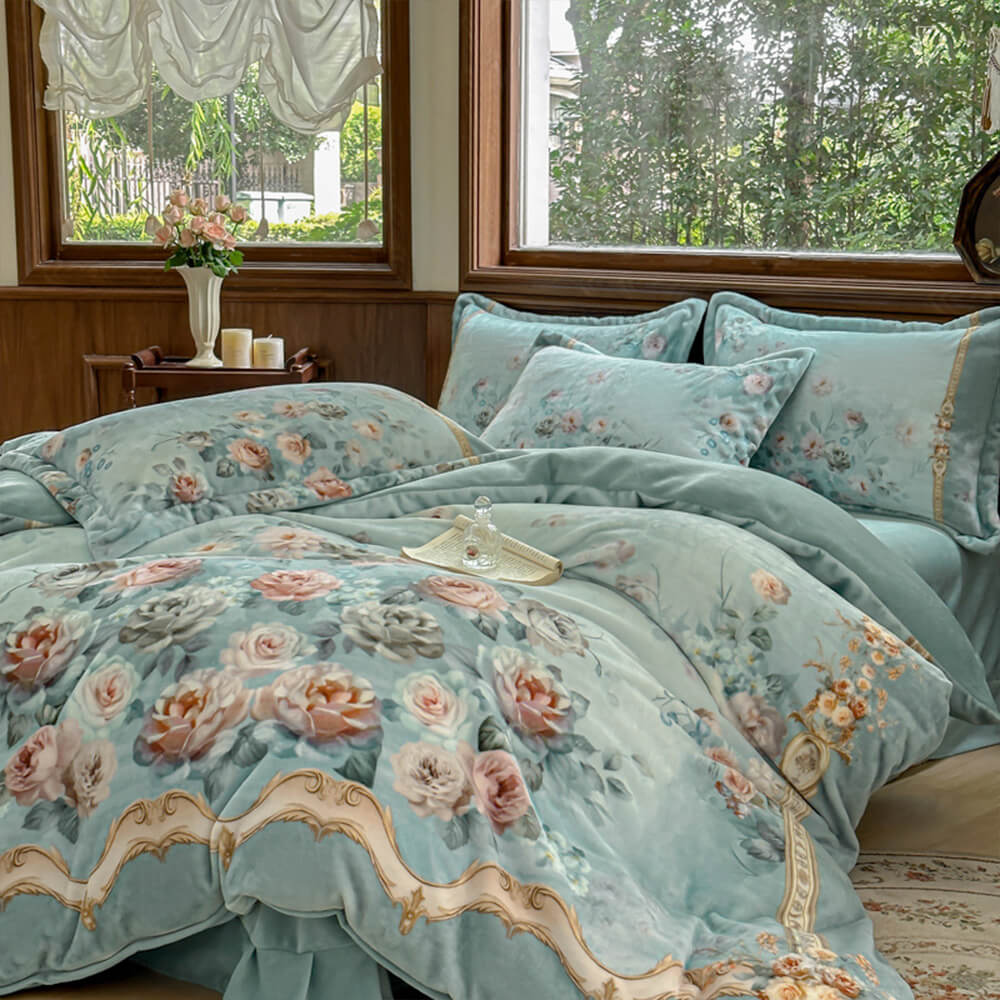 Velvet de leche floral atemporal TAL CONJUNTO DE CAMA ESTÁTICO CALIENTE