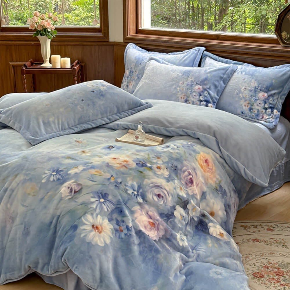 Velvet de leche floral atemporal TAL CONJUNTO DE CAMA ESTÁTICO CALIENTE