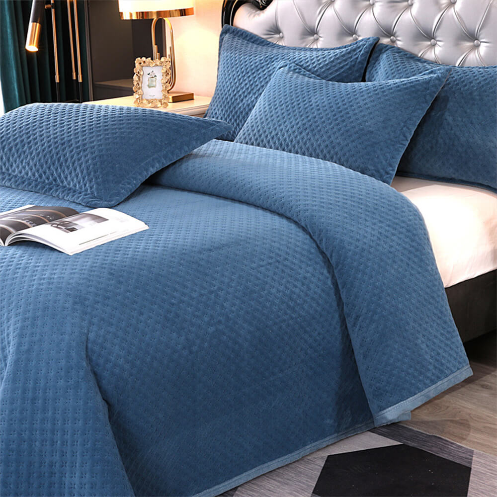 Ensemble de couvre-lit matelassé chaud en molleton de lait gaufré