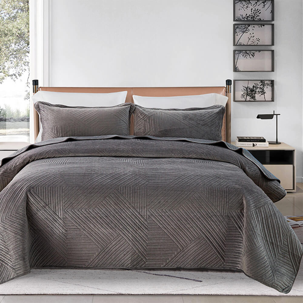Couvre-lit décontracté et chaud en velours cristal matelassé géométrique