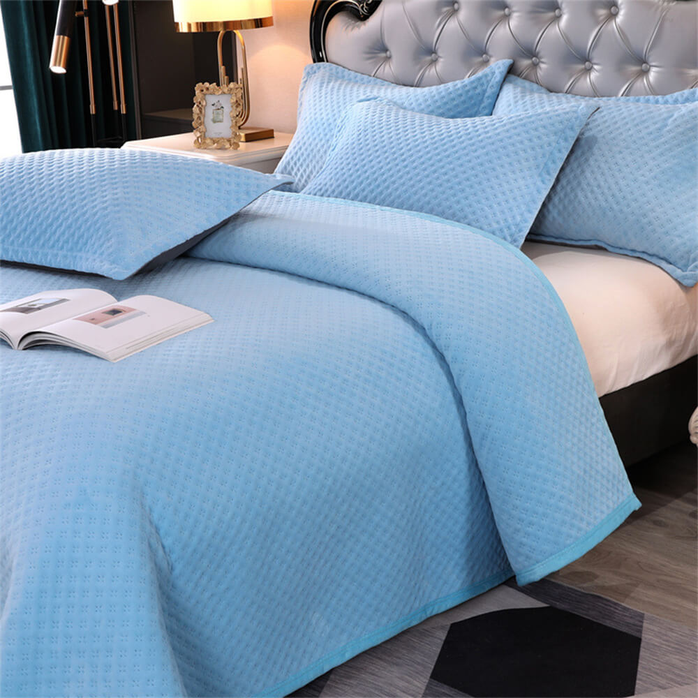 Ensemble de couvre-lit matelassé chaud en molleton de lait gaufré