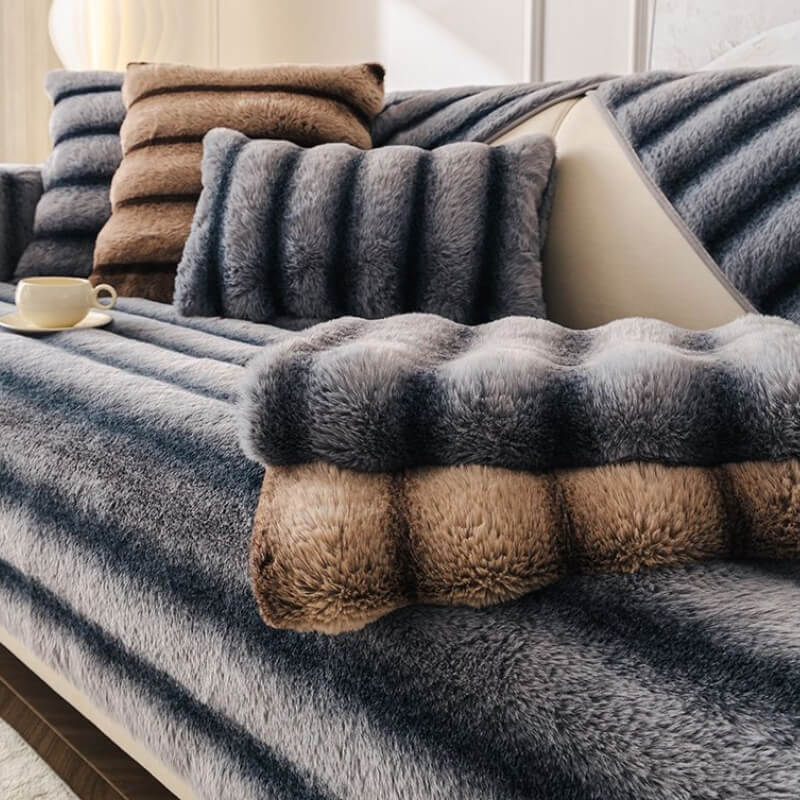 Protector de sofá de piel de conejo sin conejo rayado