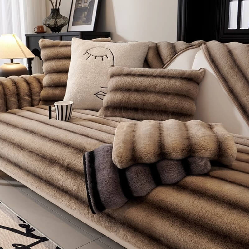 Protector de sofá de piel de conejo sin conejo rayado