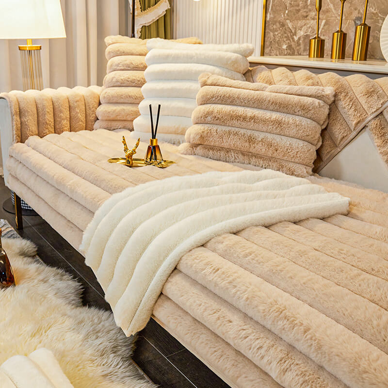 Cubierta de sofá sin deslizamiento de peluche en espesas a rayas