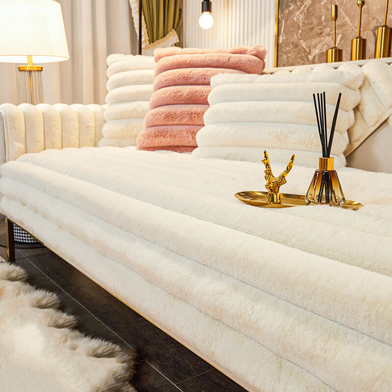 Cubierta de sofá sin deslizamiento de peluche en espesas a rayas