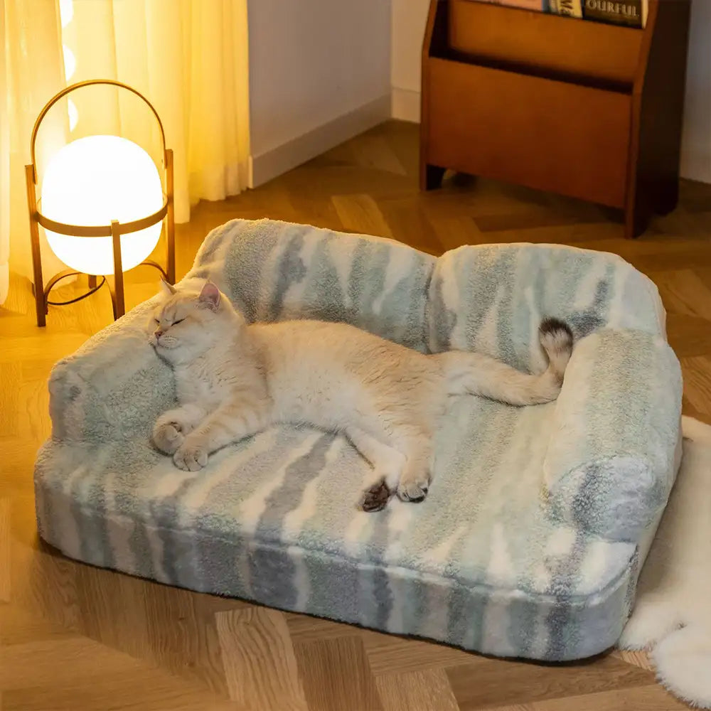 Trendy Tie-Dye Faux Lamb Wool Spine Protection Snuggly Dog Sofa Bed