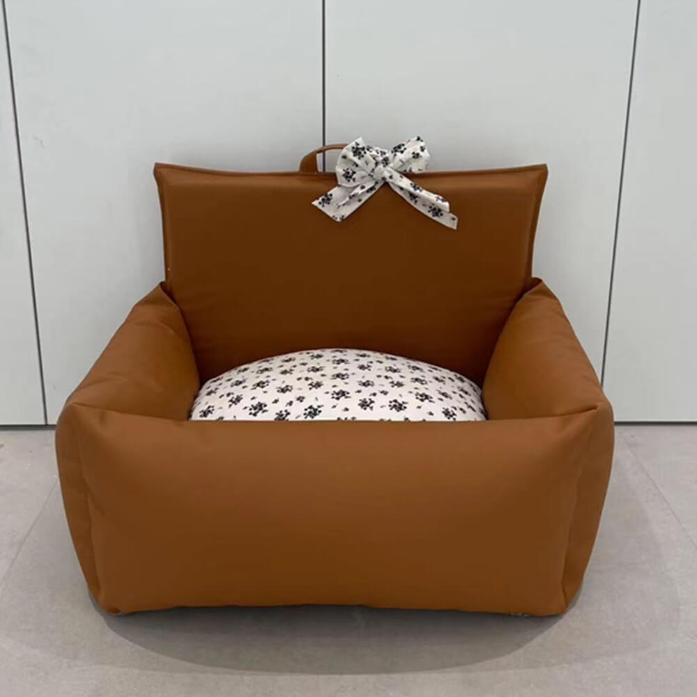 Lit pour chien en similicuir floral vintage, imperméable, anti-rayures, pour chiot