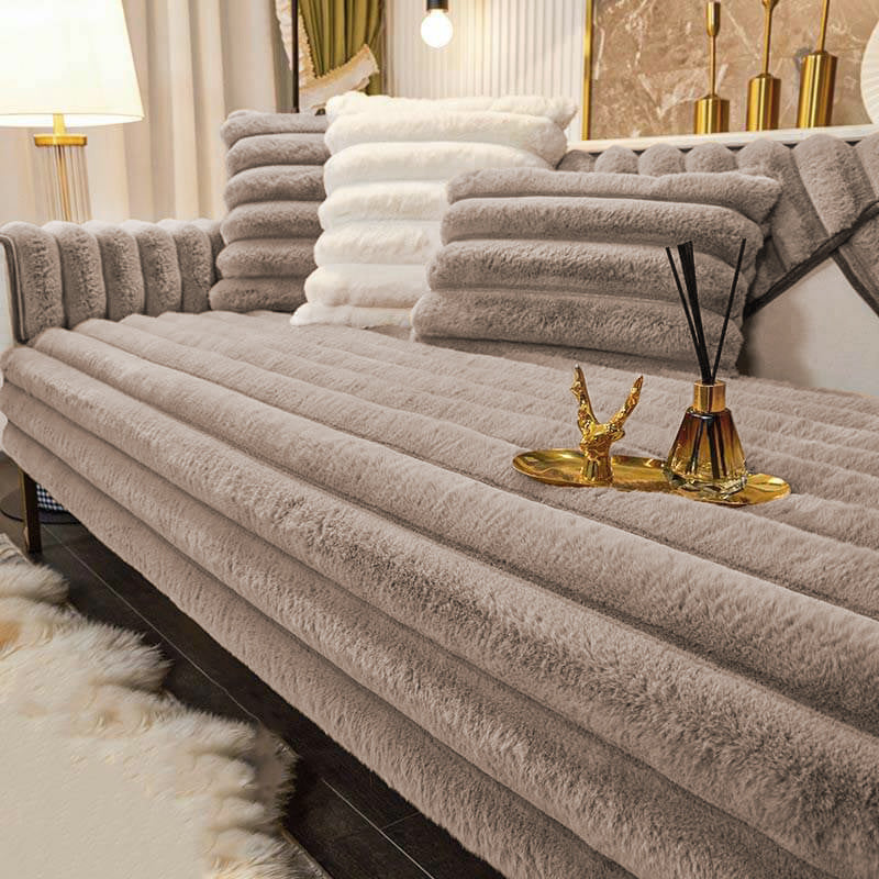 Cubierta de sofá sin deslizamiento de peluche en espesas a rayas