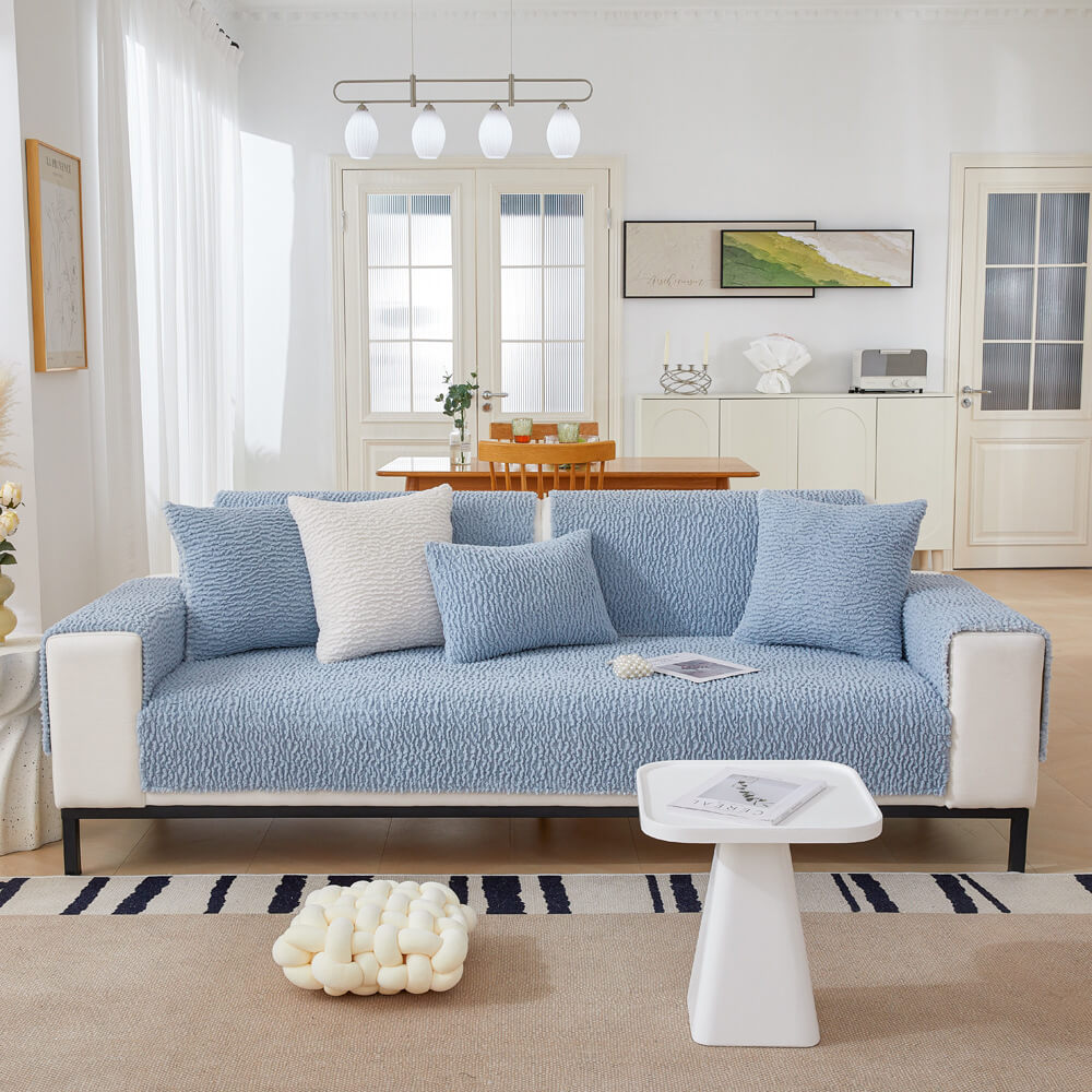 Housse de canapé anti-rayures en polaire berbère de couleur crème