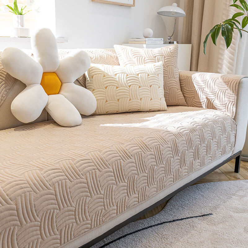 Gesteppter Sofabezug aus Baumwolle mit Webmuster