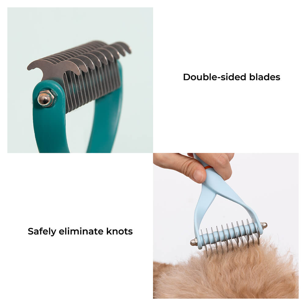 Rake de peine de dematición seguro para mascotas - cuchillas de doble cara
