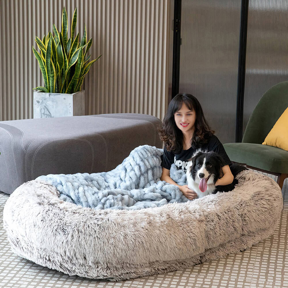 Luxury Super Large Human Dog Bed With Super Soft Pet Throw Blanket - FUNNYFUZZY