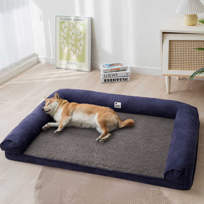Faux Fleece & Suede Full Support Orthopedic Dog Bed - FUNNYFUZZY