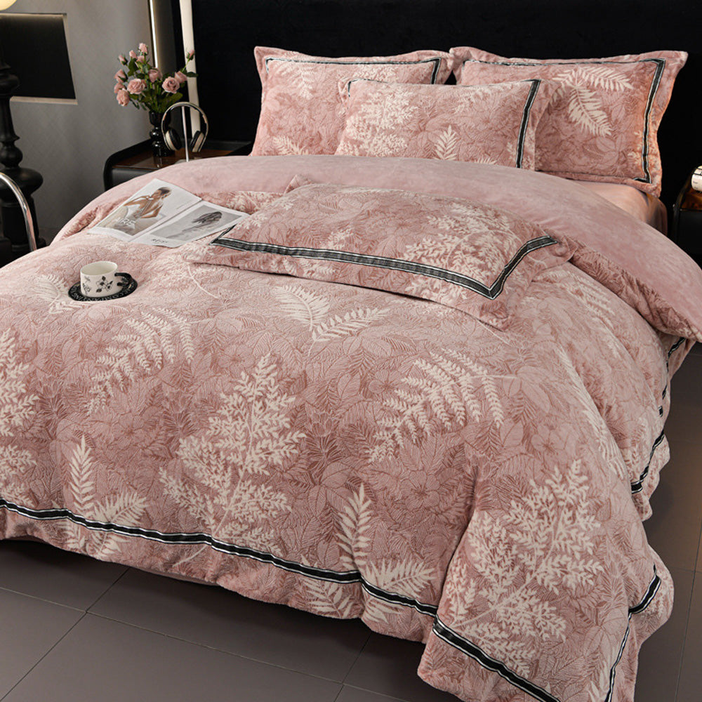 Juego de cama de camarera de terciopelo de terciopelo recortado floral estereoscópico suave y estereoscópico premium