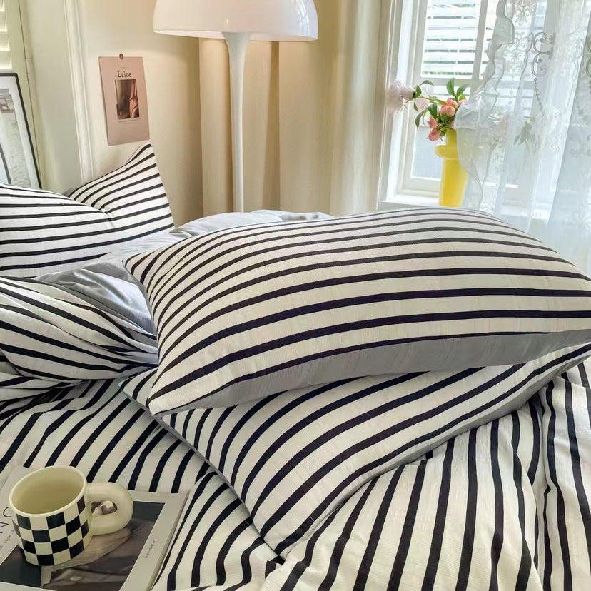 Modern Cozy Style Striped Textured Duvet Cover Bed Sheet Set