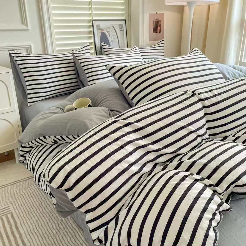 Modern Cozy Style Striped Textured Duvet Cover Bed Sheet Set