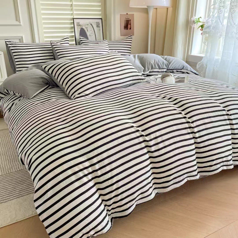Modern Cozy Style Striped Textured Duvet Cover Bed Sheet Set
