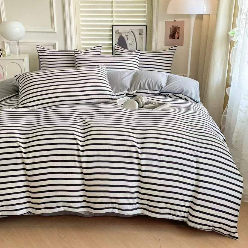 Modern Cozy Style Striped Textured Duvet Cover Bed Sheet Set