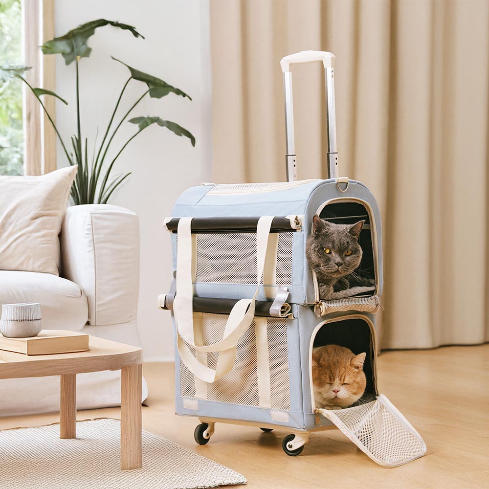 Double-Layer Spacious Multi-Cat Travel Rolling Pet Carrier Bag with Wheels