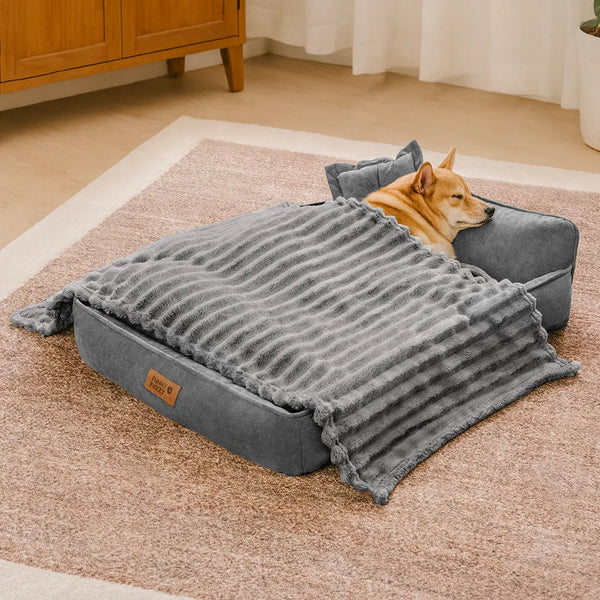 Retro Faux Suede Dual-sided Washable Bolster Dog Bed With Pillow – SweetDream